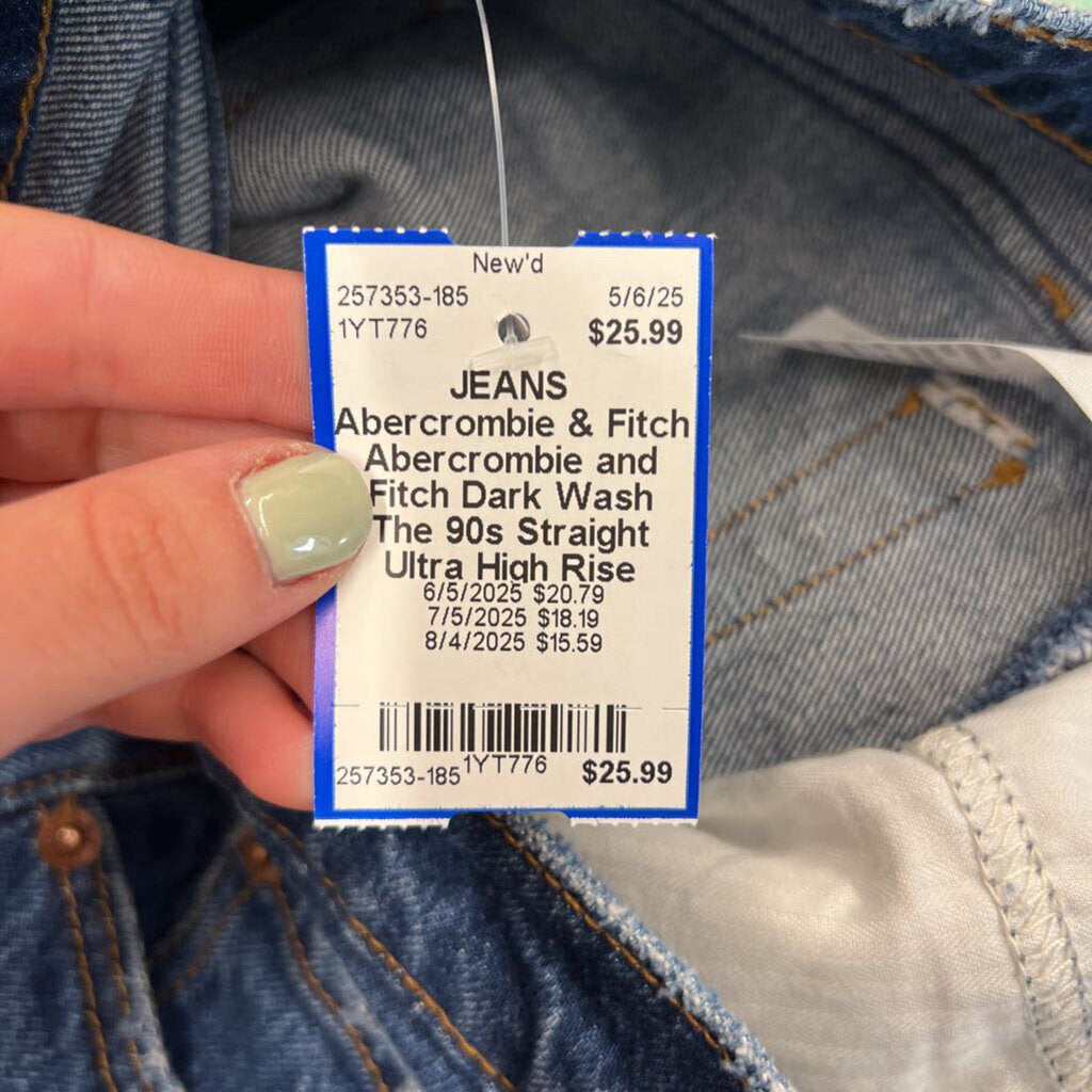 Abercrombie and Fitch Dark Wash The 90s Straight Ultra High Rise Jeans 25