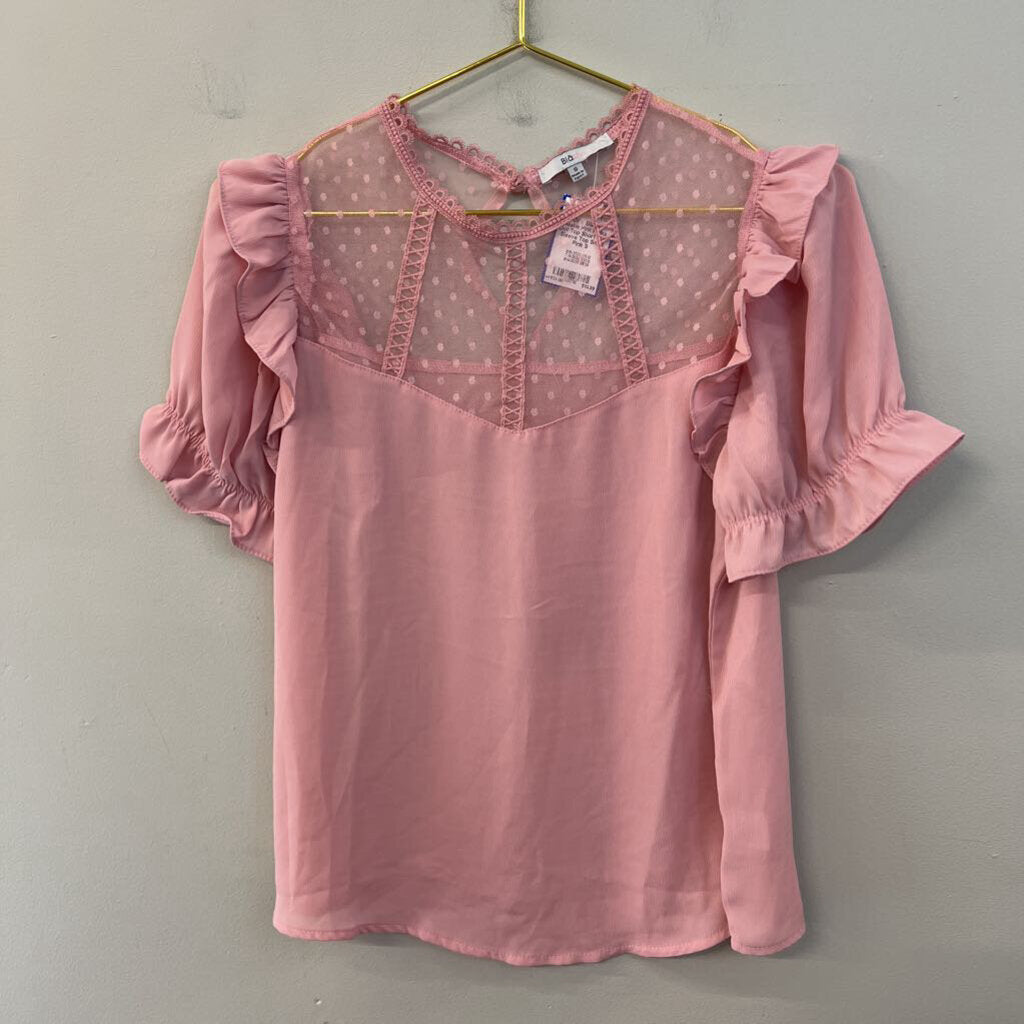 Blashe Pink Polka Dot Top Short Puff Sleeve Top Small
