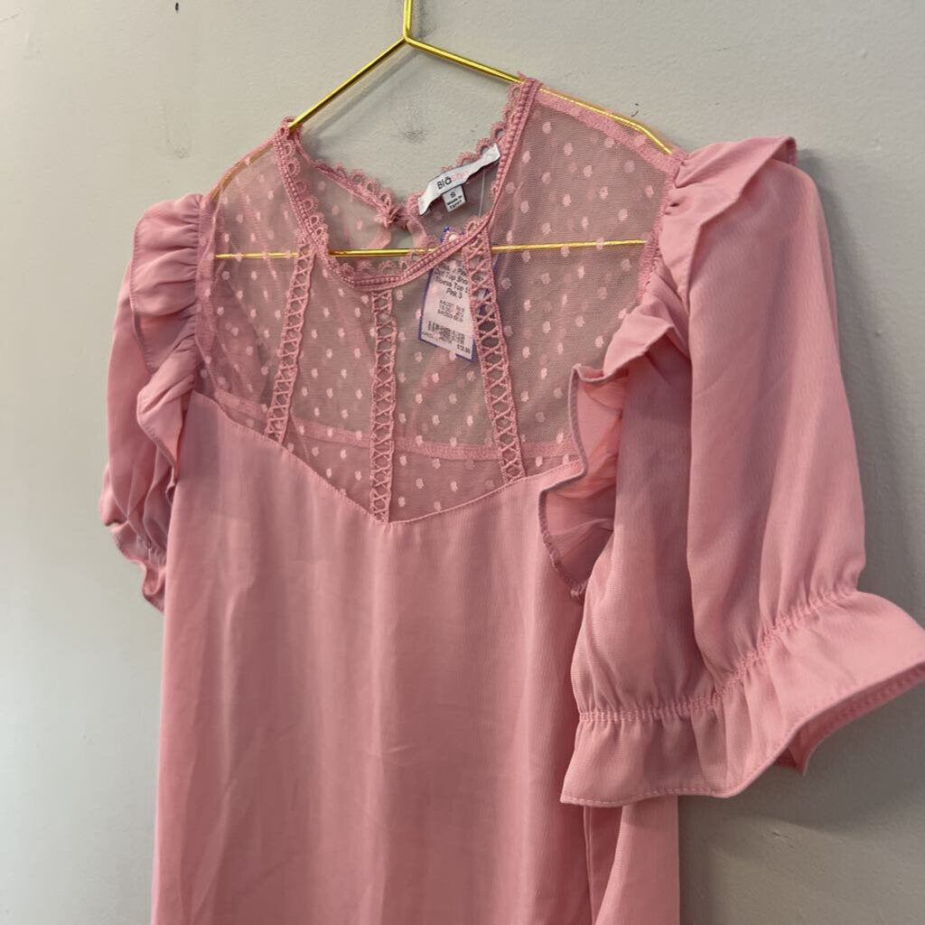 Blashe Pink Polka Dot Top Short Puff Sleeve Top Small
