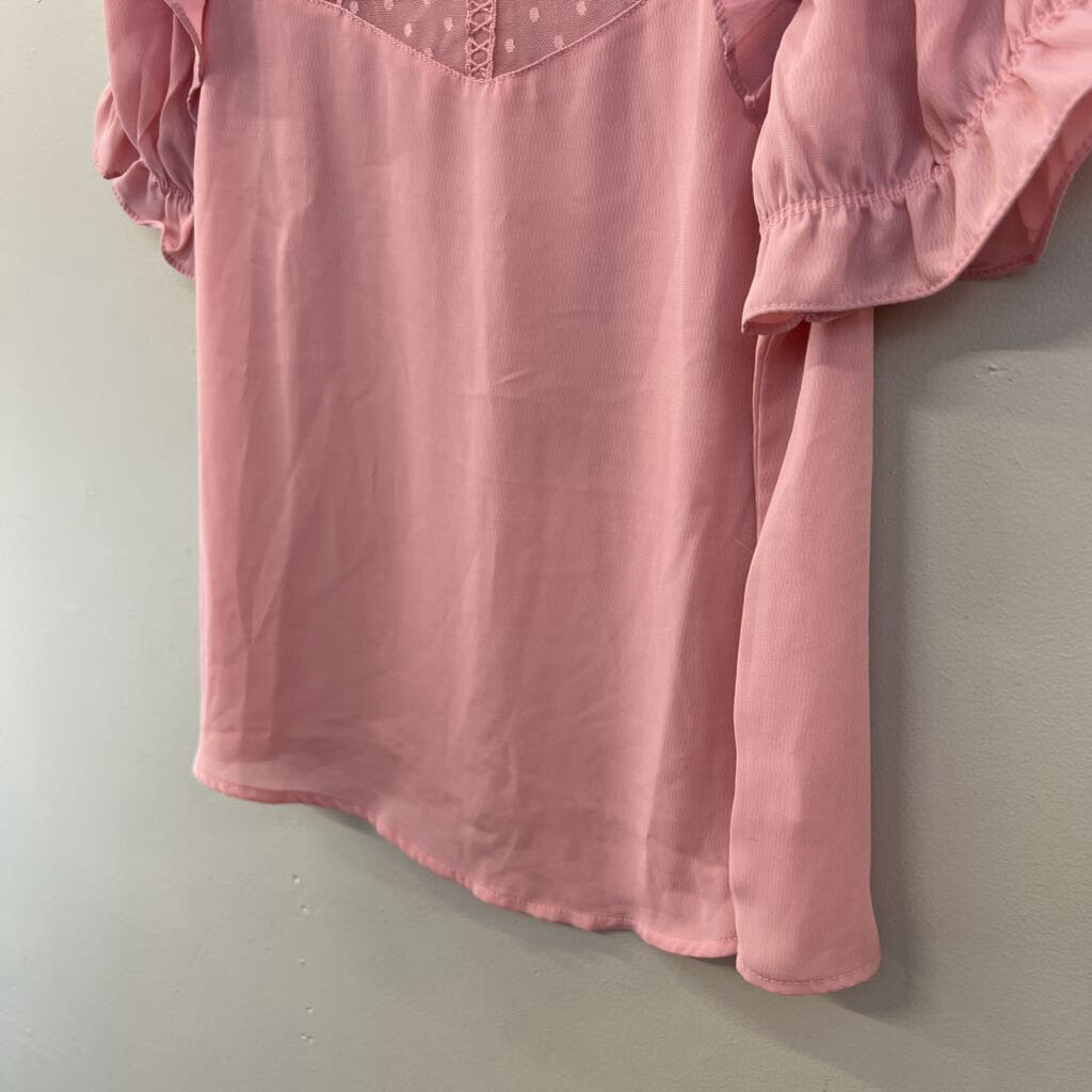 Blashe Pink Polka Dot Top Short Puff Sleeve Top Small