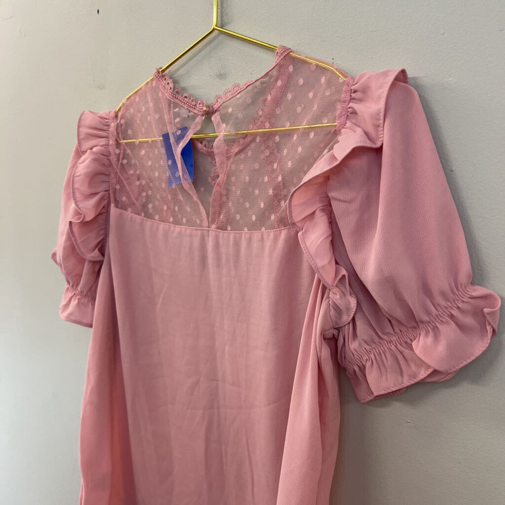 Blashe Pink Polka Dot Top Short Puff Sleeve Top Small