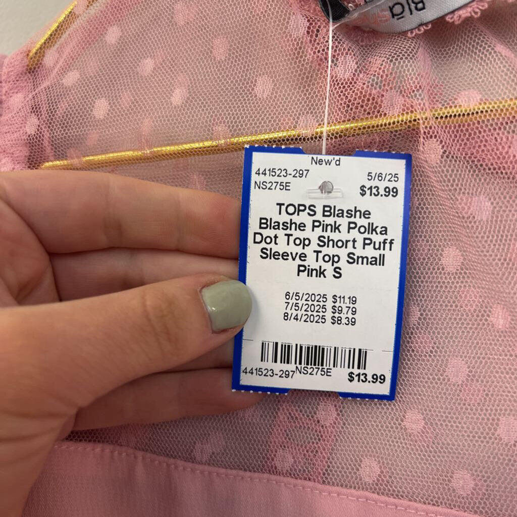 Blashe Pink Polka Dot Top Short Puff Sleeve Top Small