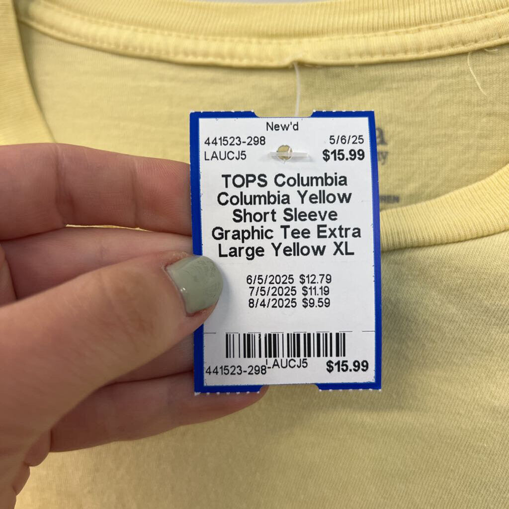 Columbia Yellow Short Sleeve Graphic Tee Extra Large