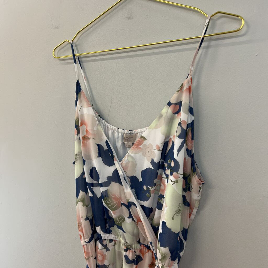 Loft Blue/ Multi Flower Print Tie Waist Maxi Dress Large