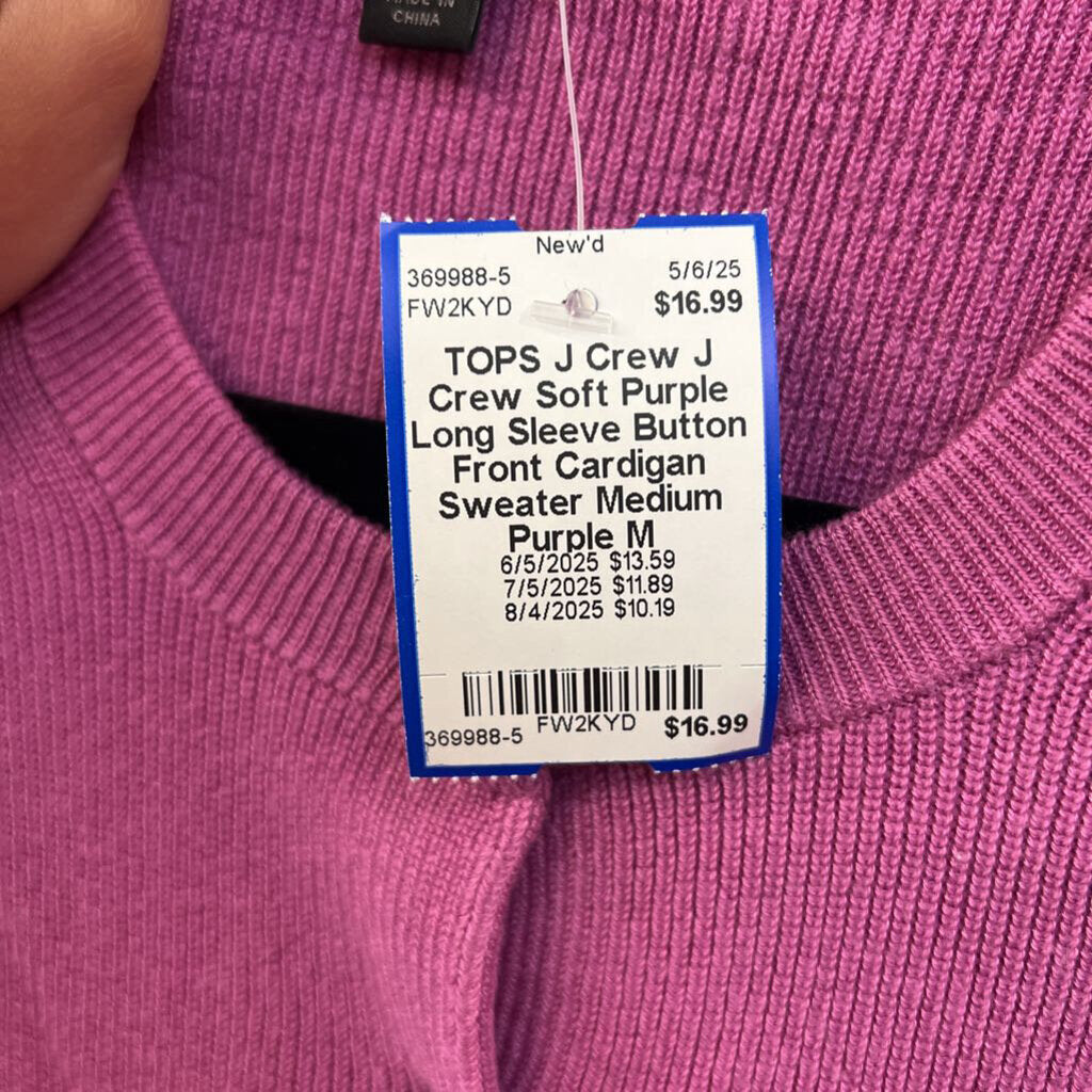 J Crew Soft Purple Long Sleeve Button Front Cardigan Sweater Medium