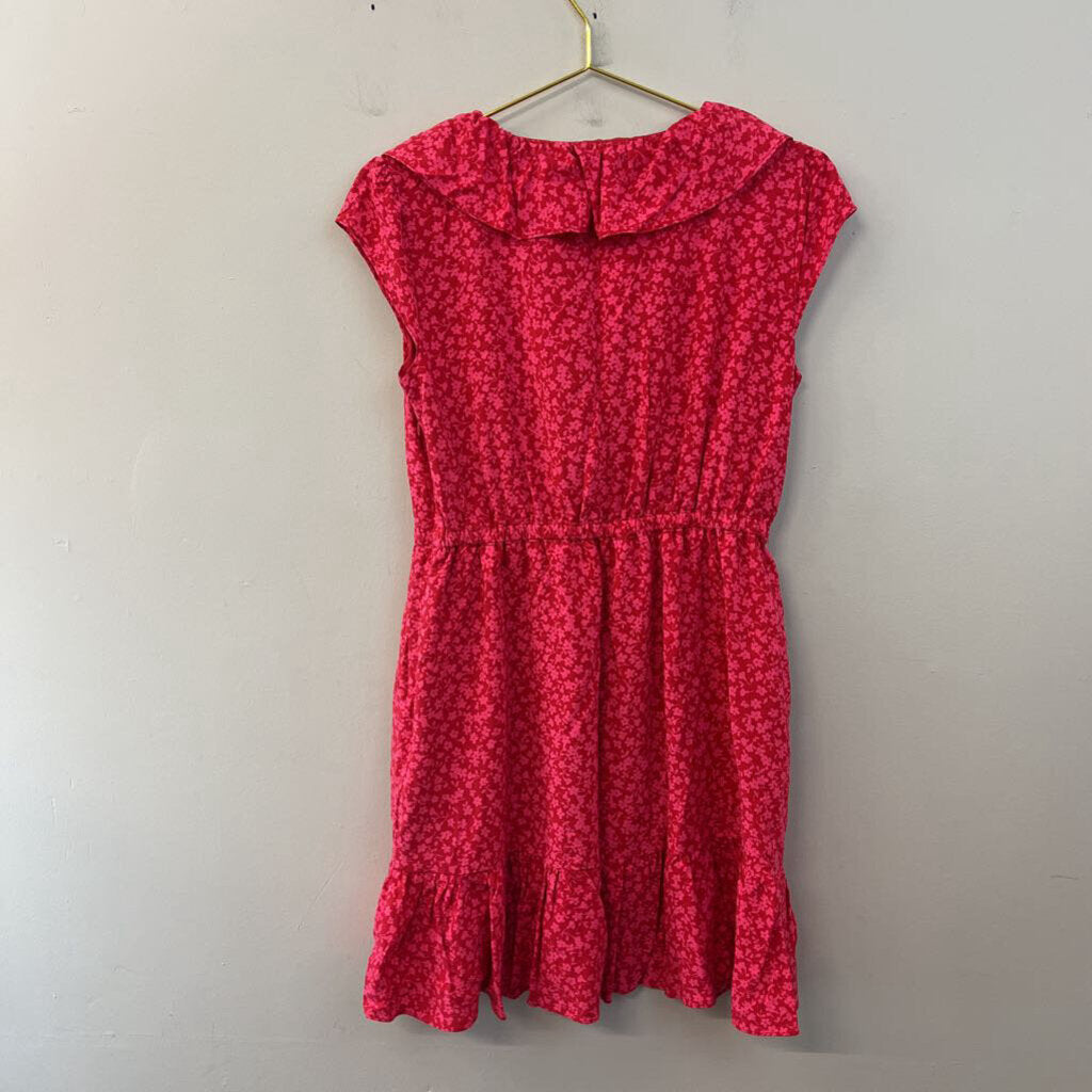 J Crew Red/ Pink Flower Print Ruffle Detail Short Sleeve Dress 4
