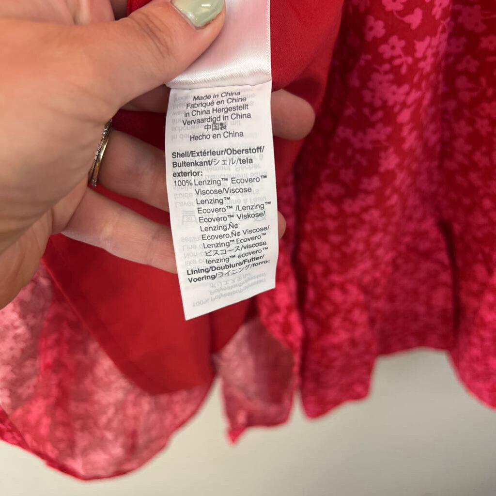 J Crew Red/ Pink Flower Print Ruffle Detail Short Sleeve Dress 4