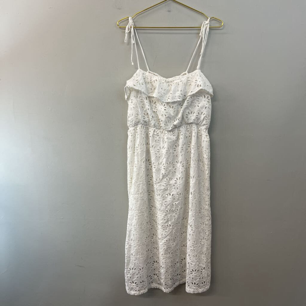 First Monday White Eyelet Lace Midi Dress Large
