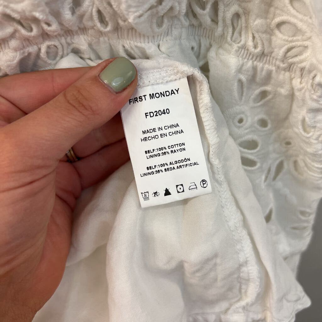 First Monday White Eyelet Lace Midi Dress Large