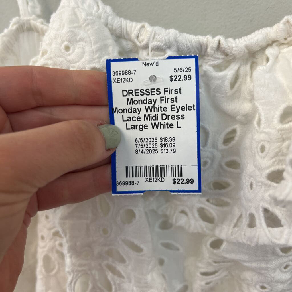 First Monday White Eyelet Lace Midi Dress Large