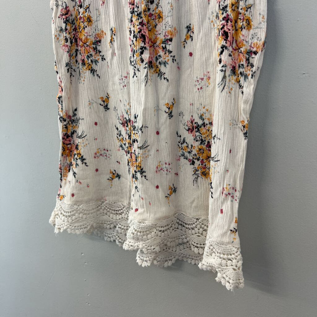 Altar'd State Cream/ Multi Flower Print Lace Top Tank Top Small