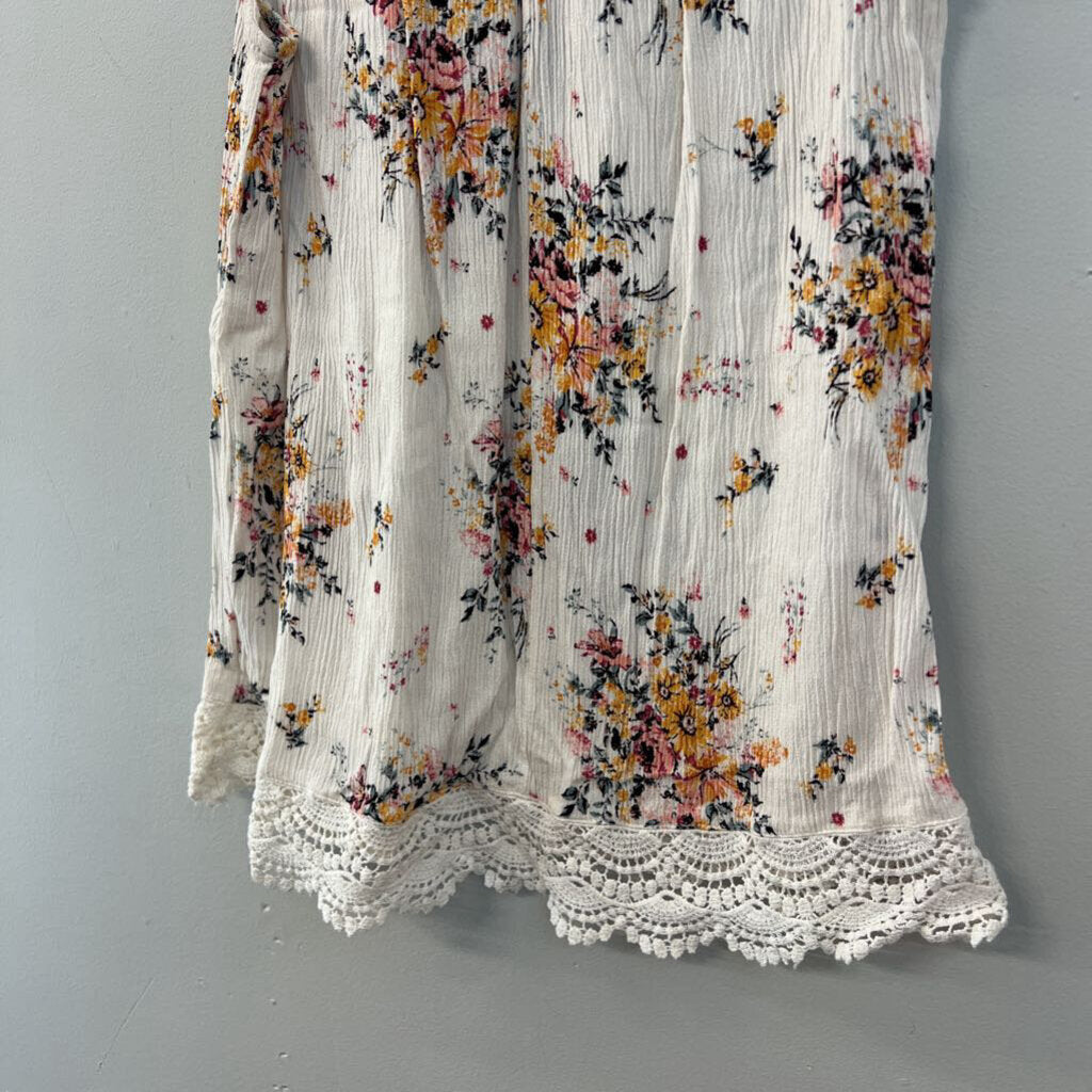 Altar'd State Cream/ Multi Flower Print Lace Top Tank Top Small