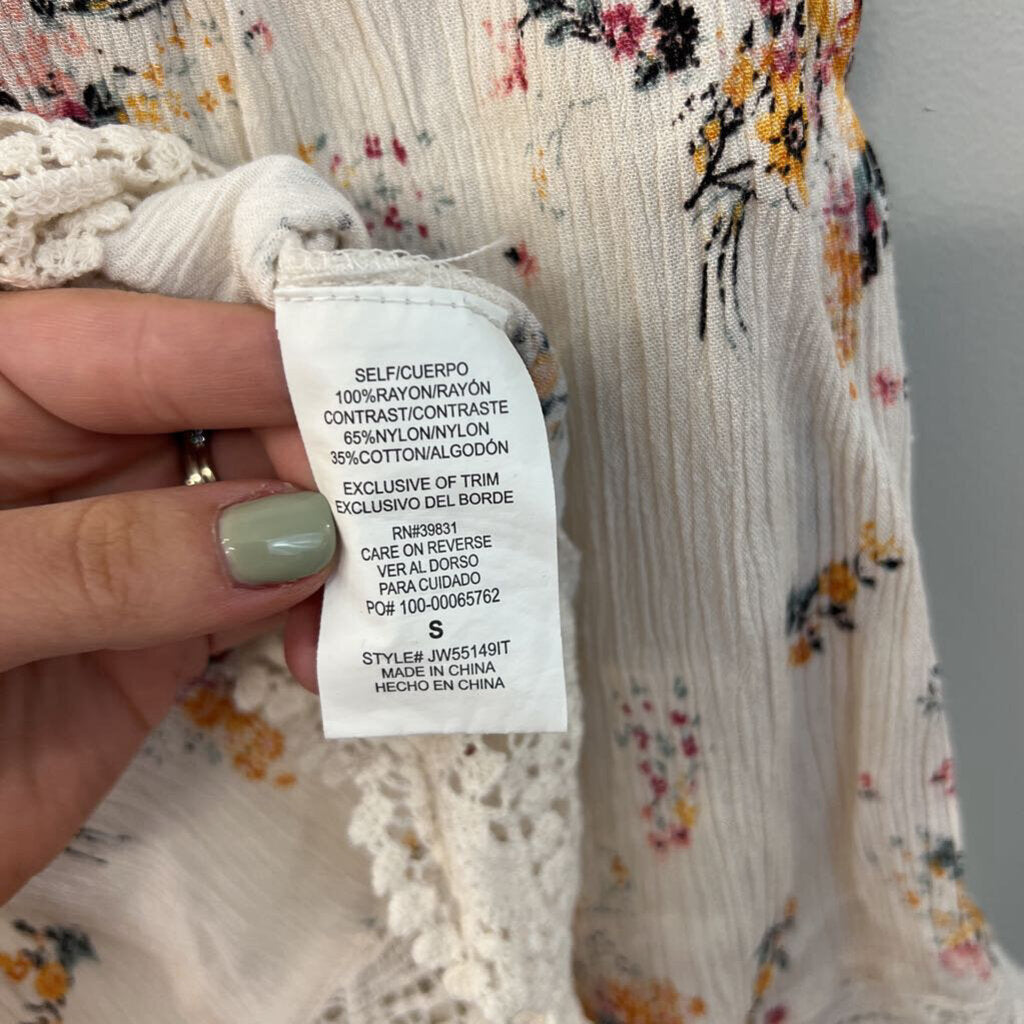 Altar'd State Cream/ Multi Flower Print Lace Top Tank Top Small