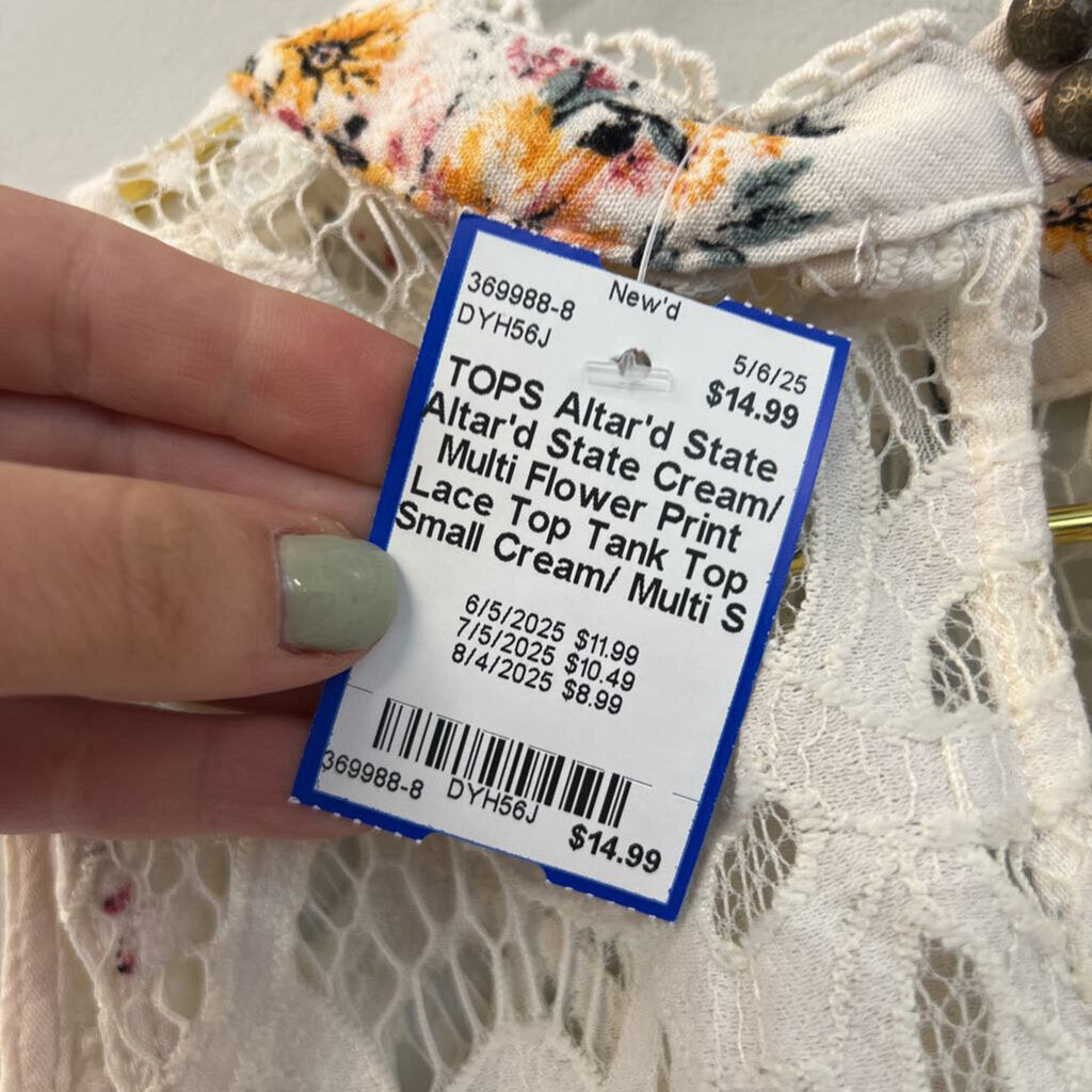 Altar'd State Cream/ Multi Flower Print Lace Top Tank Top Small
