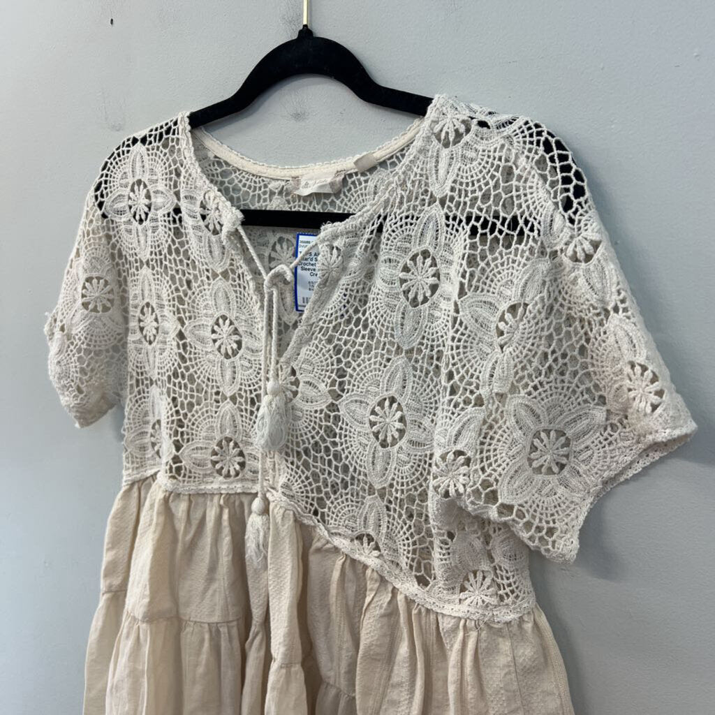 Altar'd State Cream Crochet Lace Short Sleeve Top Small