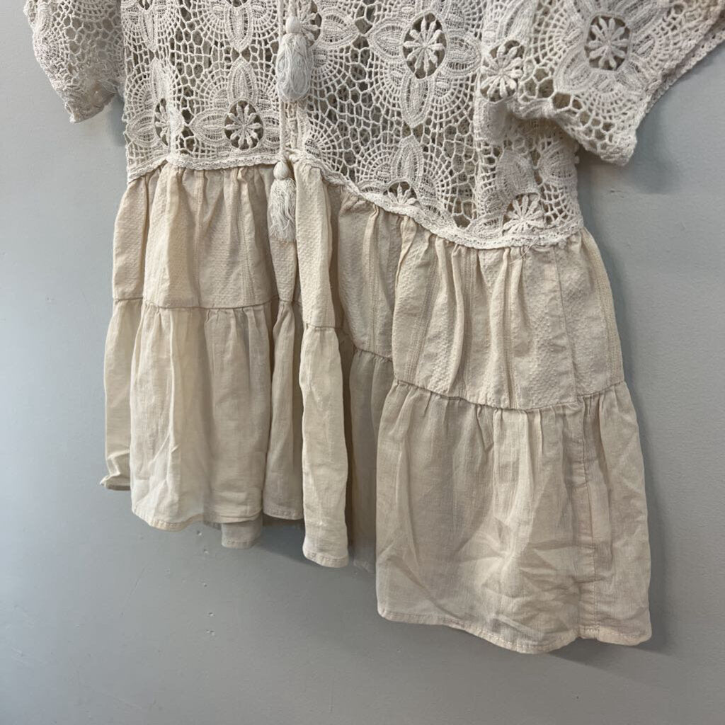 Altar'd State Cream Crochet Lace Short Sleeve Top Small
