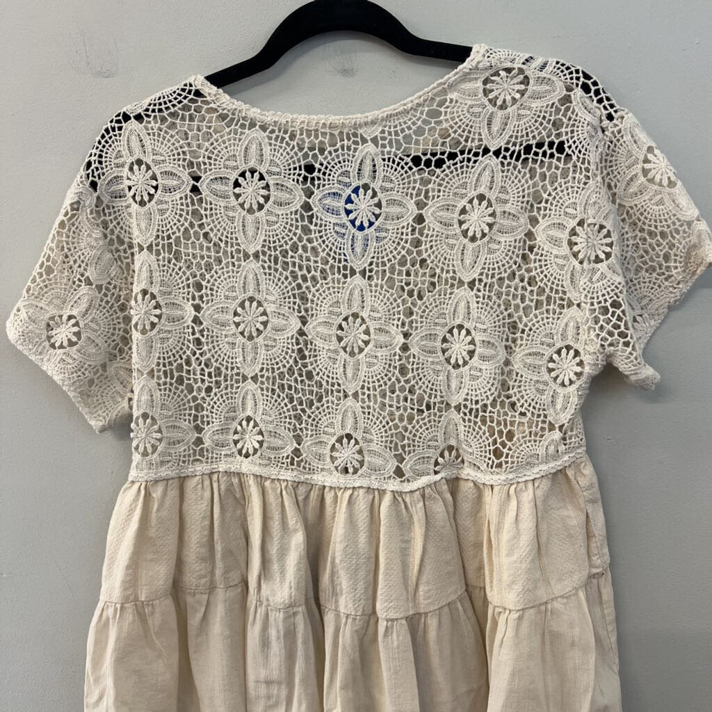 Altar'd State Cream Crochet Lace Short Sleeve Top Small