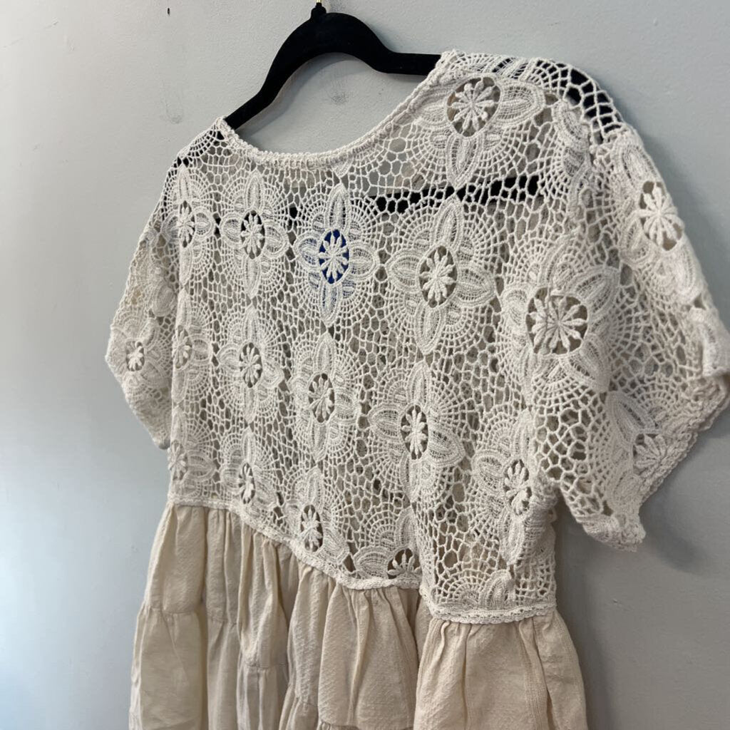 Altar'd State Cream Crochet Lace Short Sleeve Top Small
