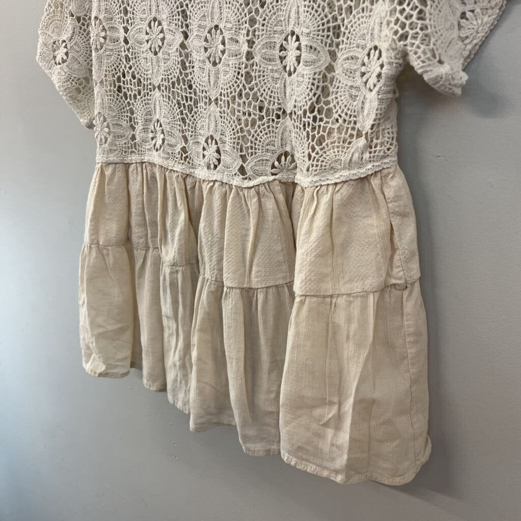 Altar'd State Cream Crochet Lace Short Sleeve Top Small