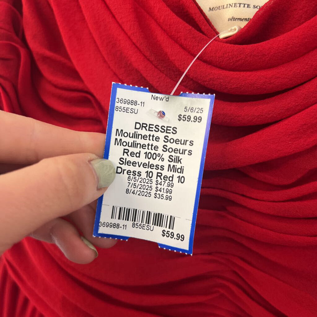 Moulinette Soeurs Red 100% Silk Sleeveless Midi Dress 10