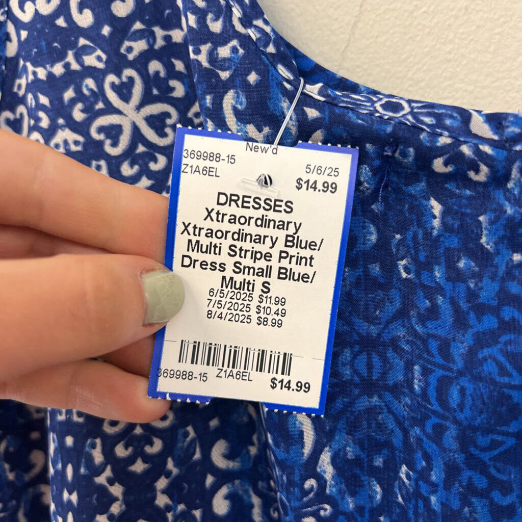 Xtraordinary Blue/ Multi Stripe Print Dress Small
