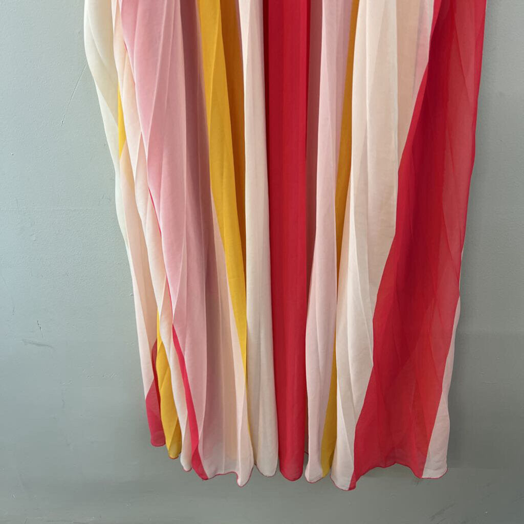 New York and Company Pink/ Multi Striped Pleated Maxi Dress Extra Large