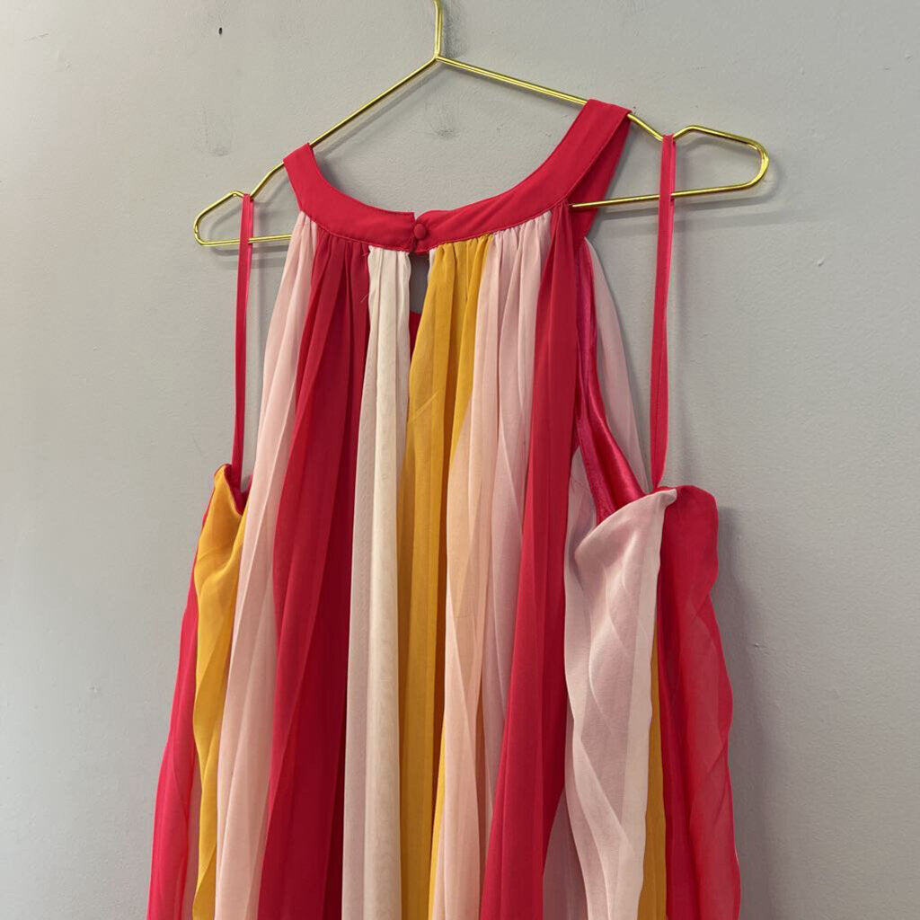 New York and Company Pink/ Multi Striped Pleated Maxi Dress Extra Large
