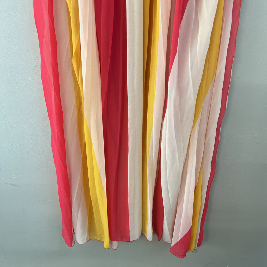 New York and Company Pink/ Multi Striped Pleated Maxi Dress Extra Large