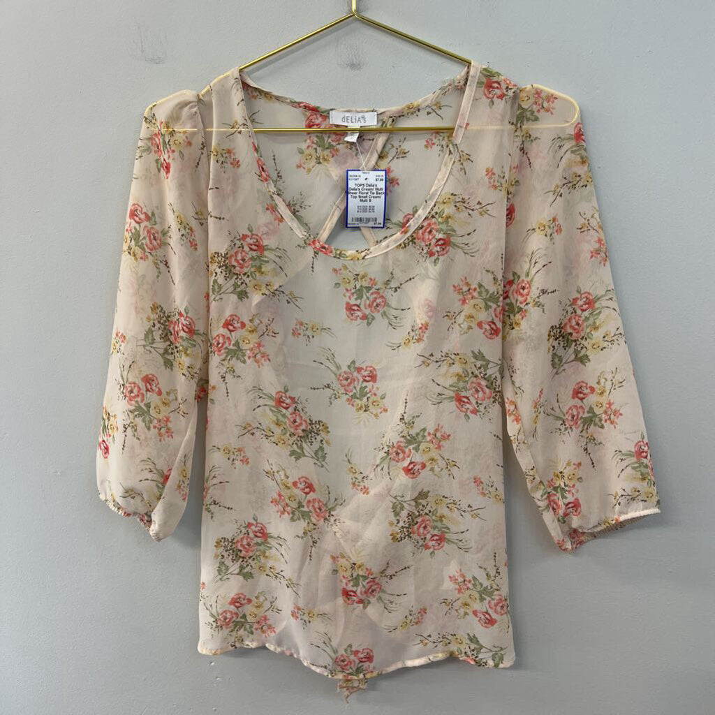 Delia's Cream/ Multi Sheer Floral Tie Back Top Small