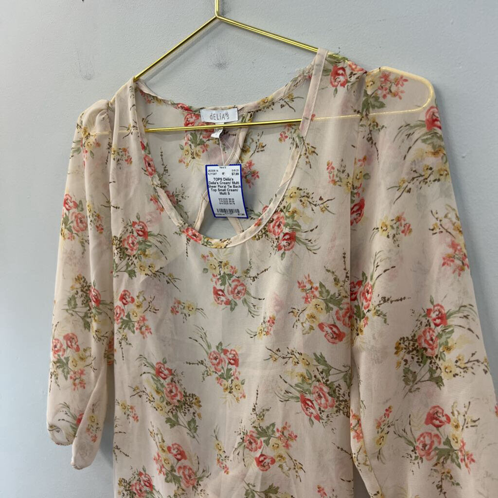 Delia's Cream/ Multi Sheer Floral Tie Back Top Small