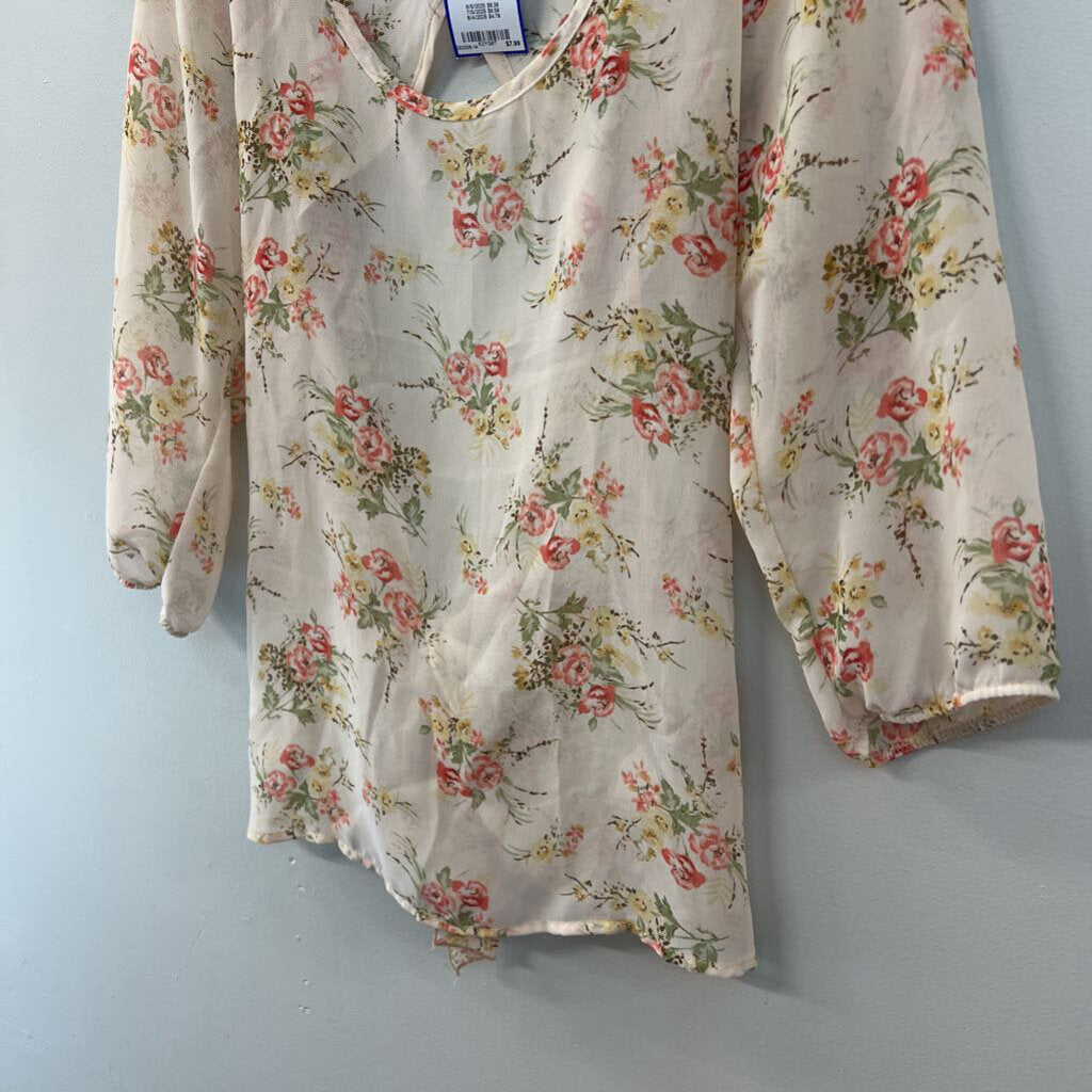 Delia's Cream/ Multi Sheer Floral Tie Back Top Small
