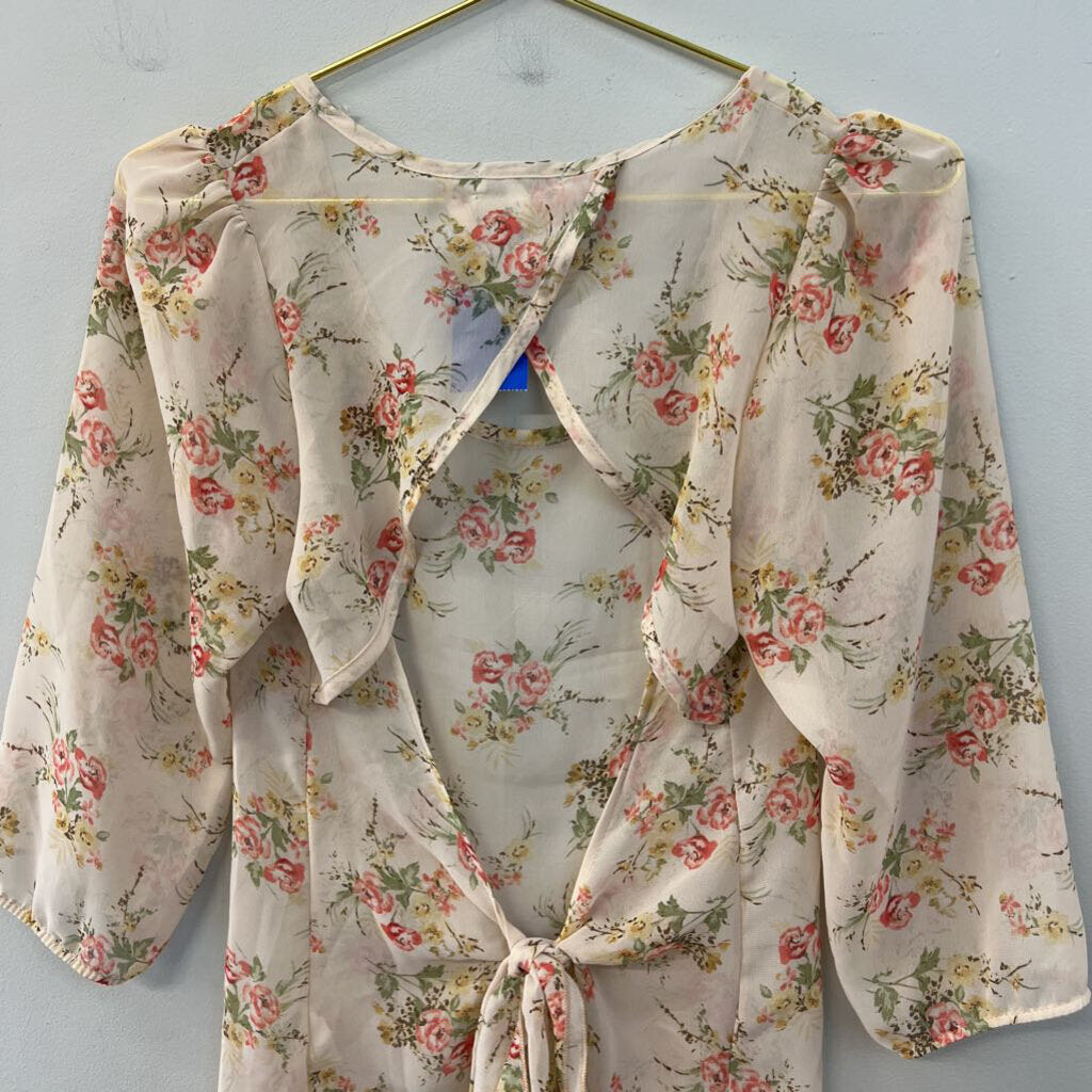 Delia's Cream/ Multi Sheer Floral Tie Back Top Small