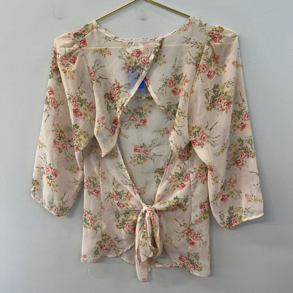 Delia's Cream/ Multi Sheer Floral Tie Back Top Small