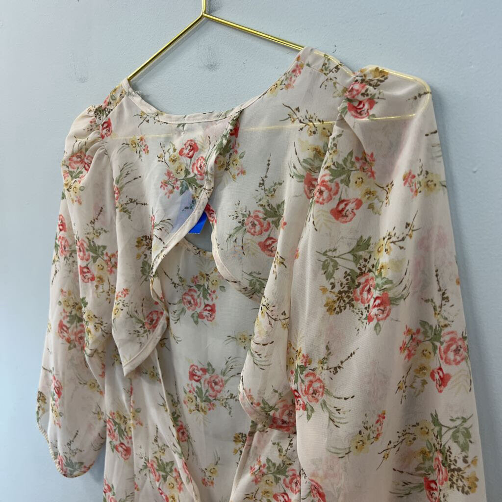 Delia's Cream/ Multi Sheer Floral Tie Back Top Small