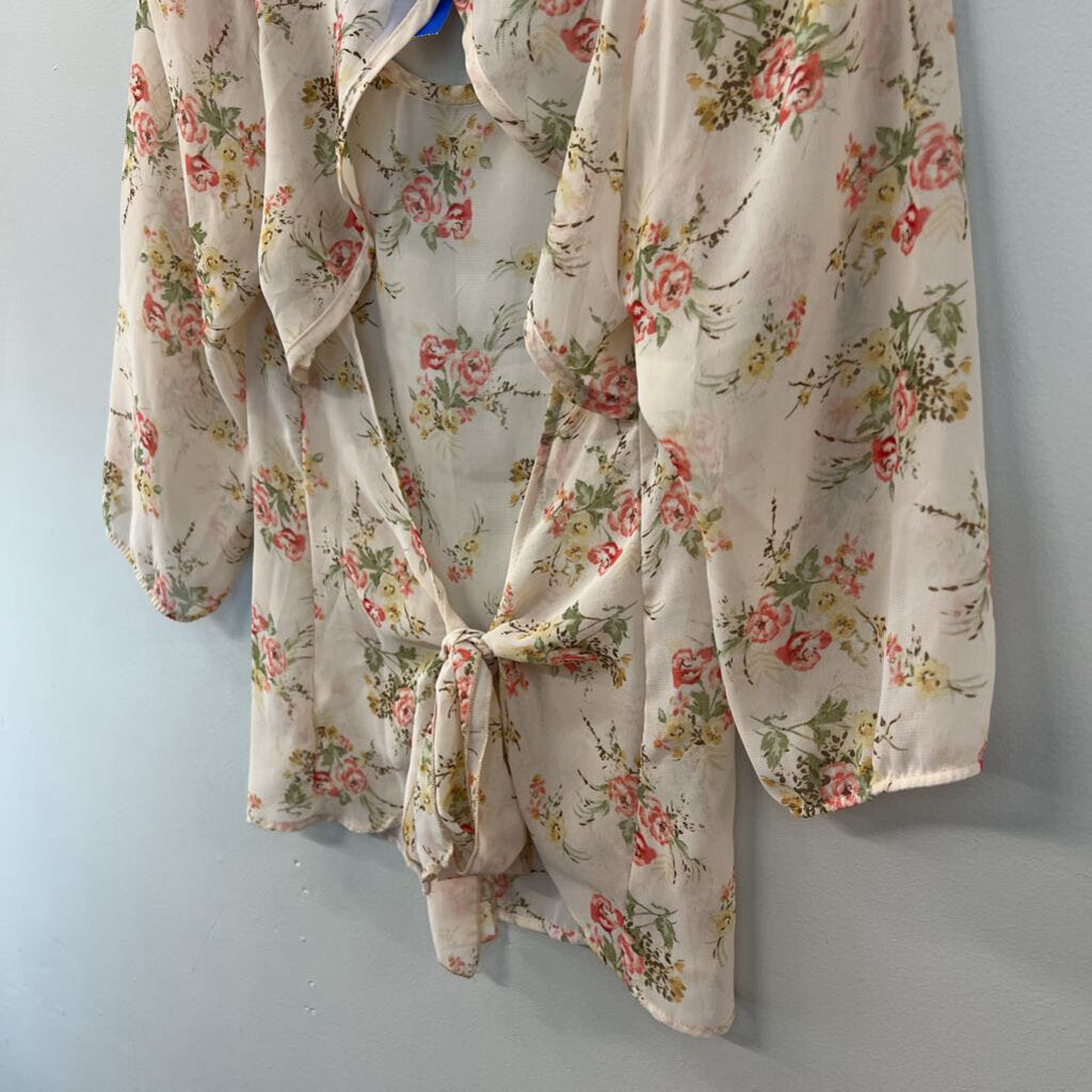 Delia's Cream/ Multi Sheer Floral Tie Back Top Small
