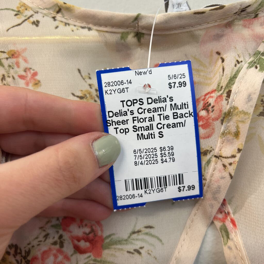 Delia's Cream/ Multi Sheer Floral Tie Back Top Small