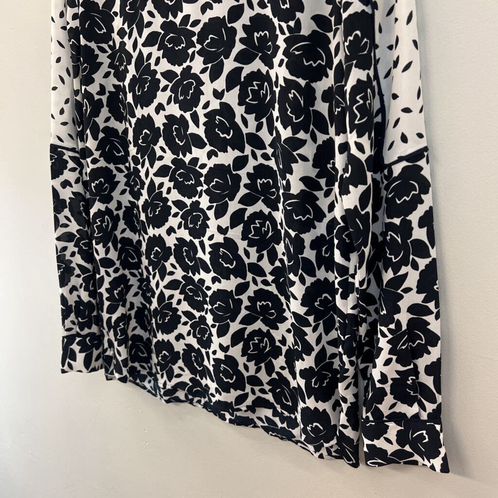 Loft Black/ White Floral Print Long Sleeve Top XXS