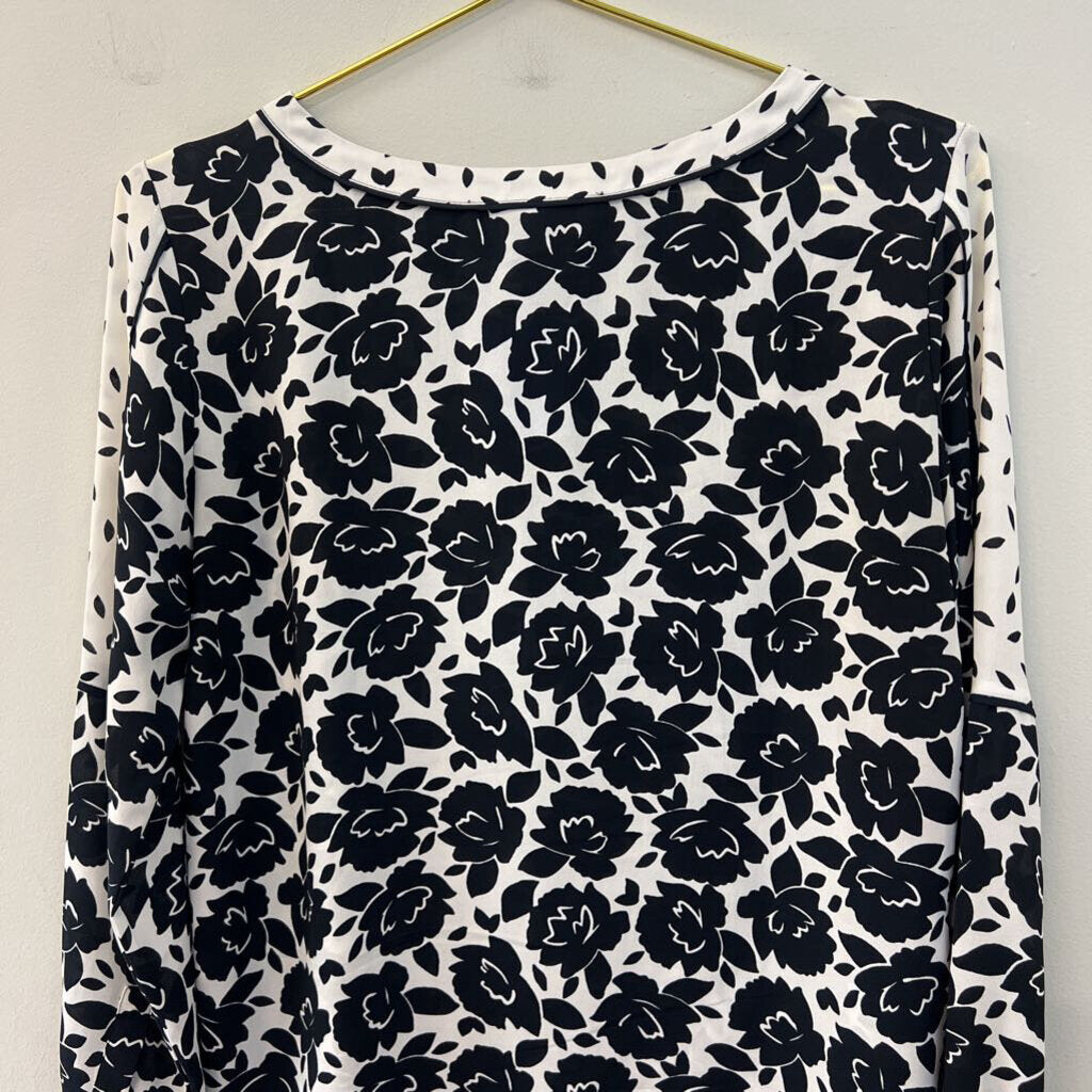 Loft Black/ White Floral Print Long Sleeve Top XXS