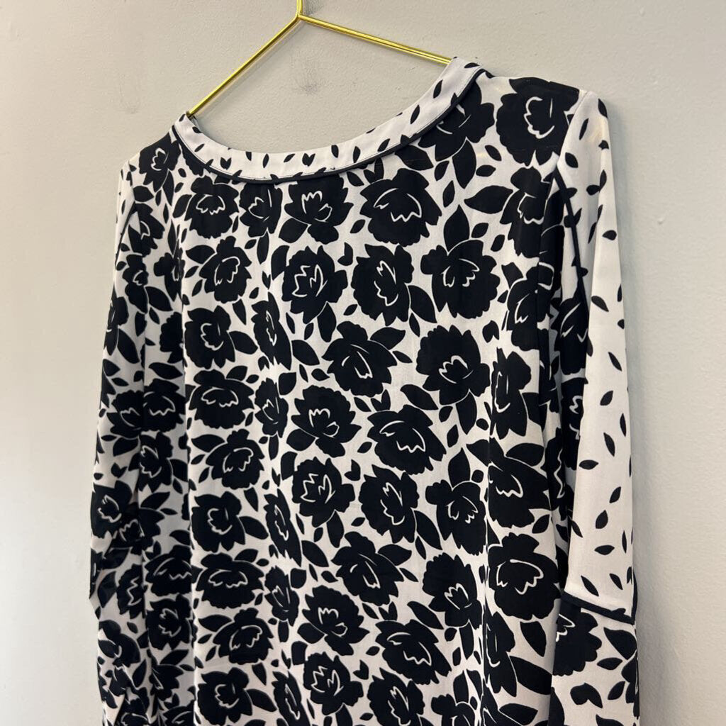 Loft Black/ White Floral Print Long Sleeve Top XXS