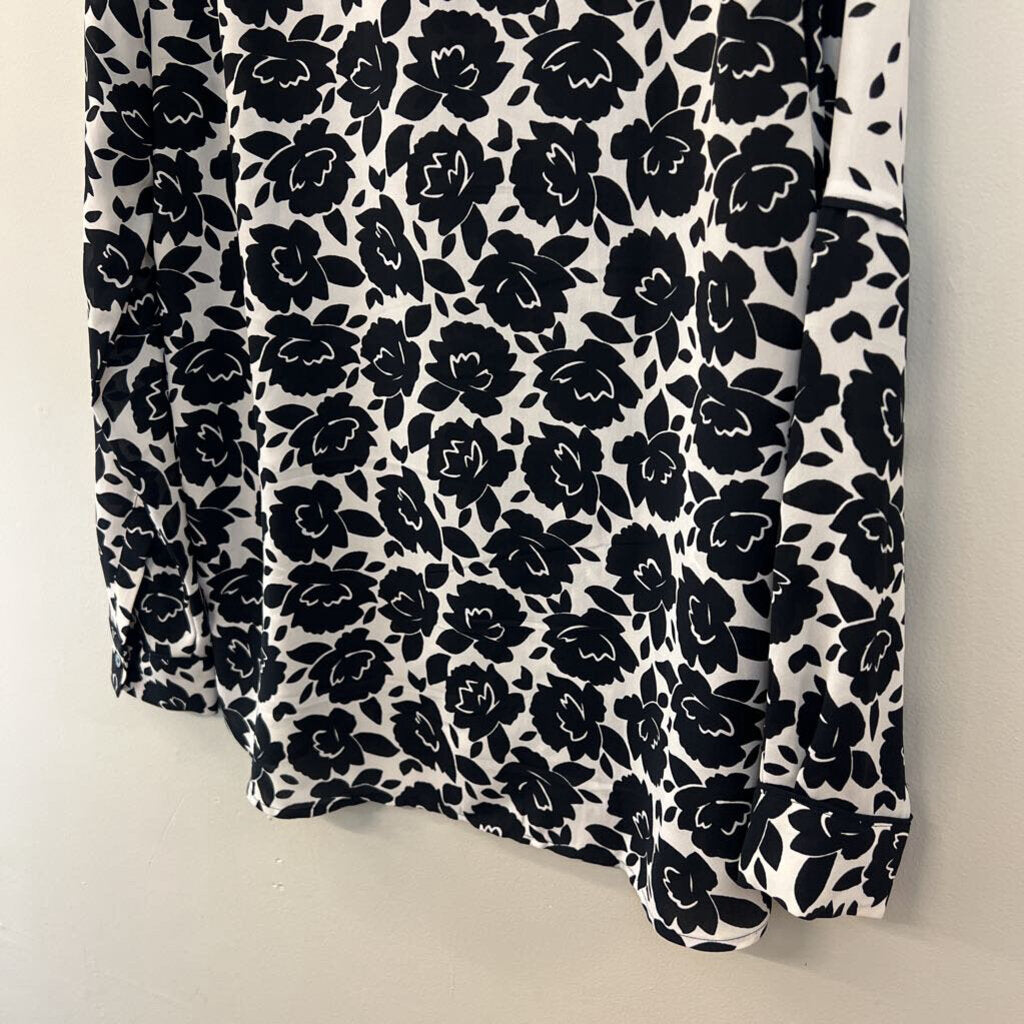 Loft Black/ White Floral Print Long Sleeve Top XXS