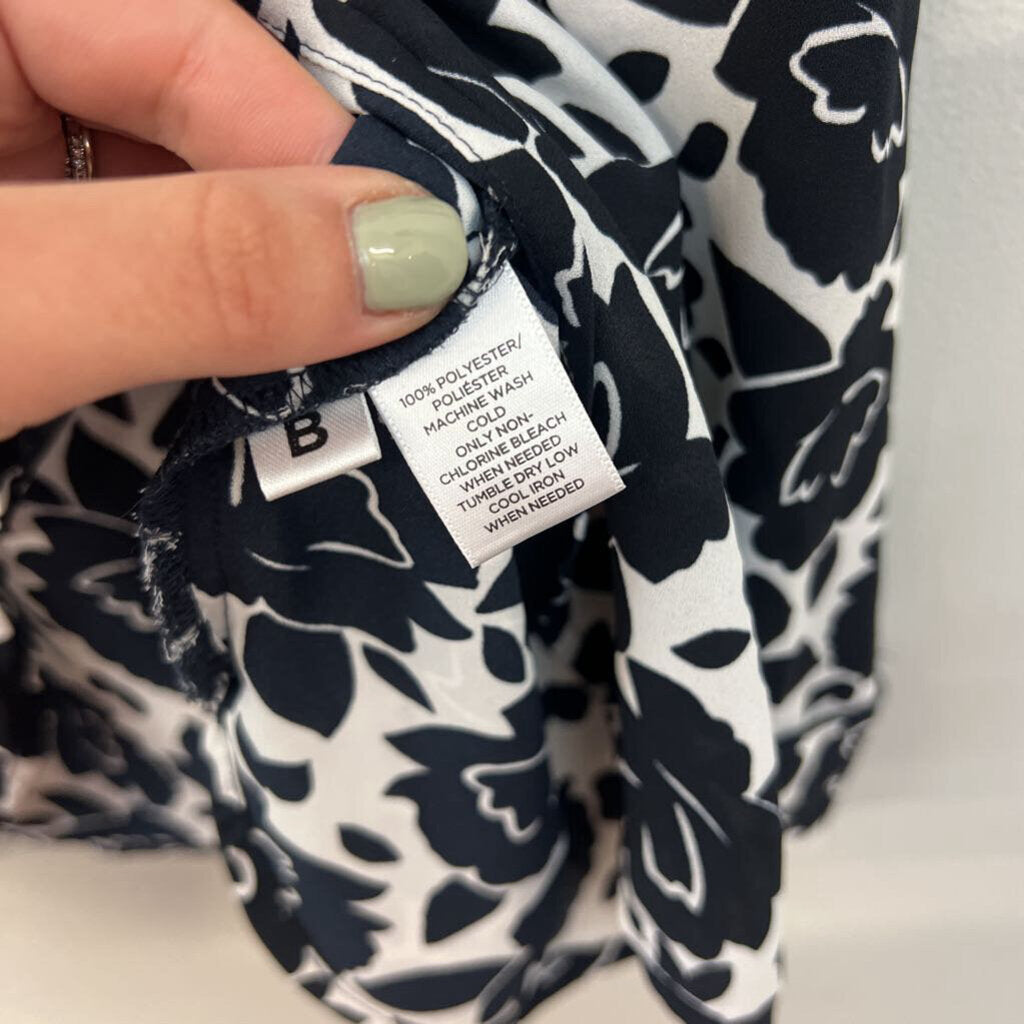 Loft Black/ White Floral Print Long Sleeve Top XXS