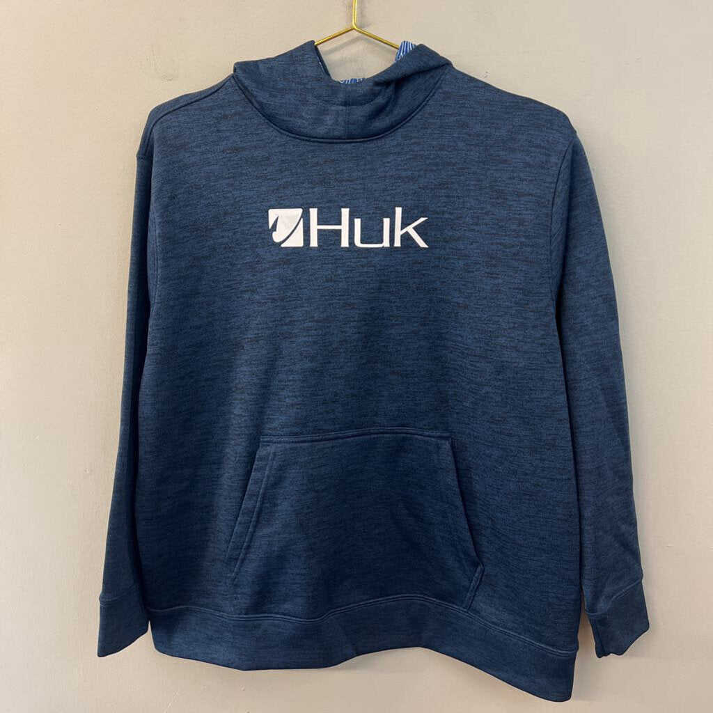 Huk Blue/ White Logo Long Sleeve Hoodie Extra Large Youth
