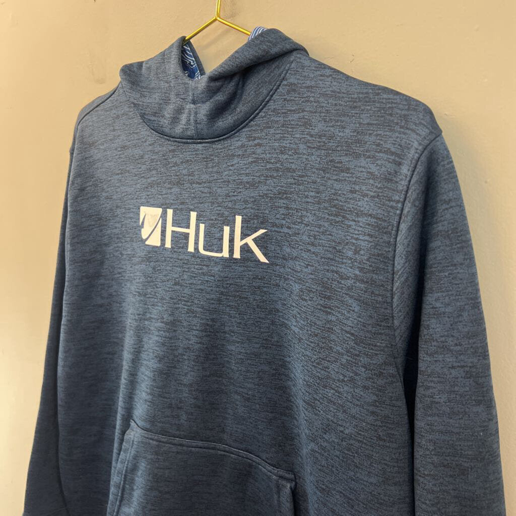 Huk Blue/ White Logo Long Sleeve Hoodie Extra Large Youth