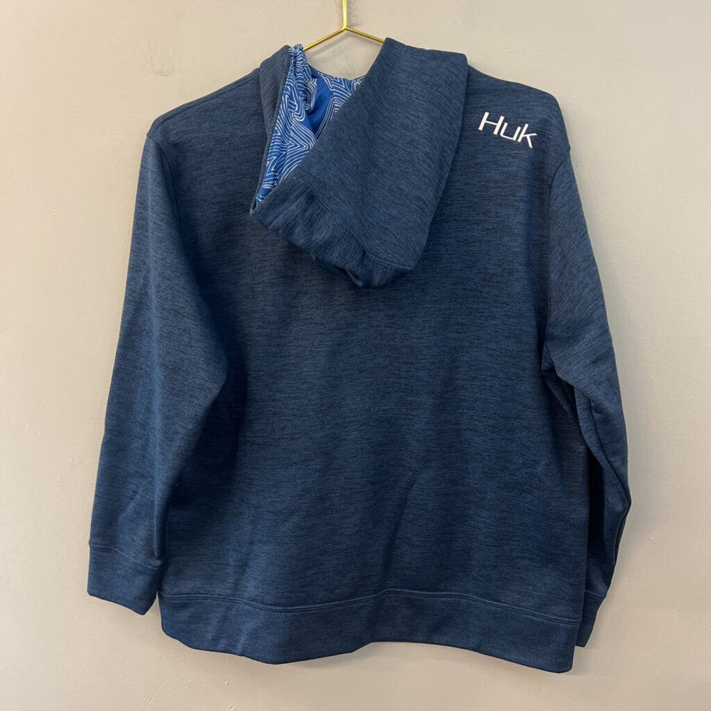 Huk Blue/ White Logo Long Sleeve Hoodie Extra Large Youth