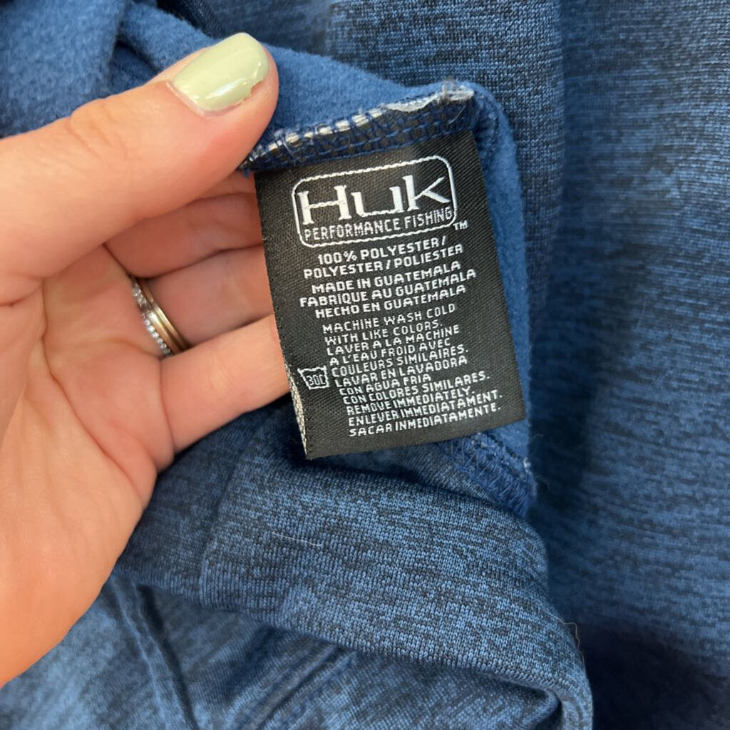 Huk Blue/ White Logo Long Sleeve Hoodie Extra Large Youth