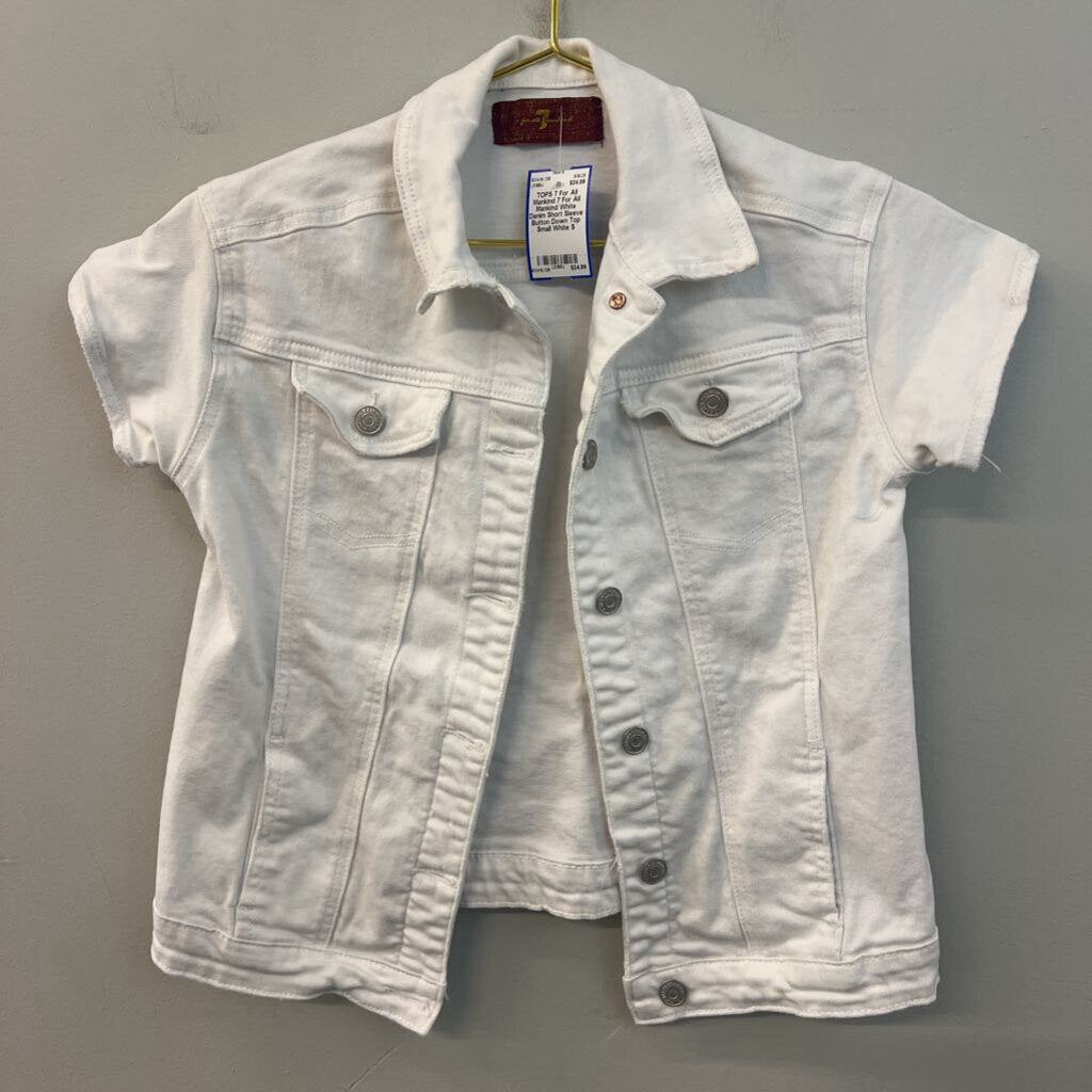 7 For All Mankind White Denim Short Sleeve Button Down Top Small