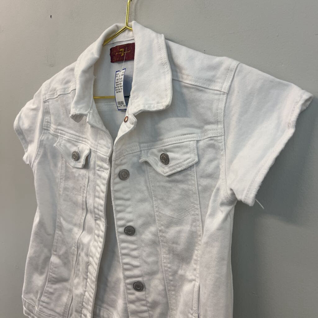 7 For All Mankind White Denim Short Sleeve Button Down Top Small