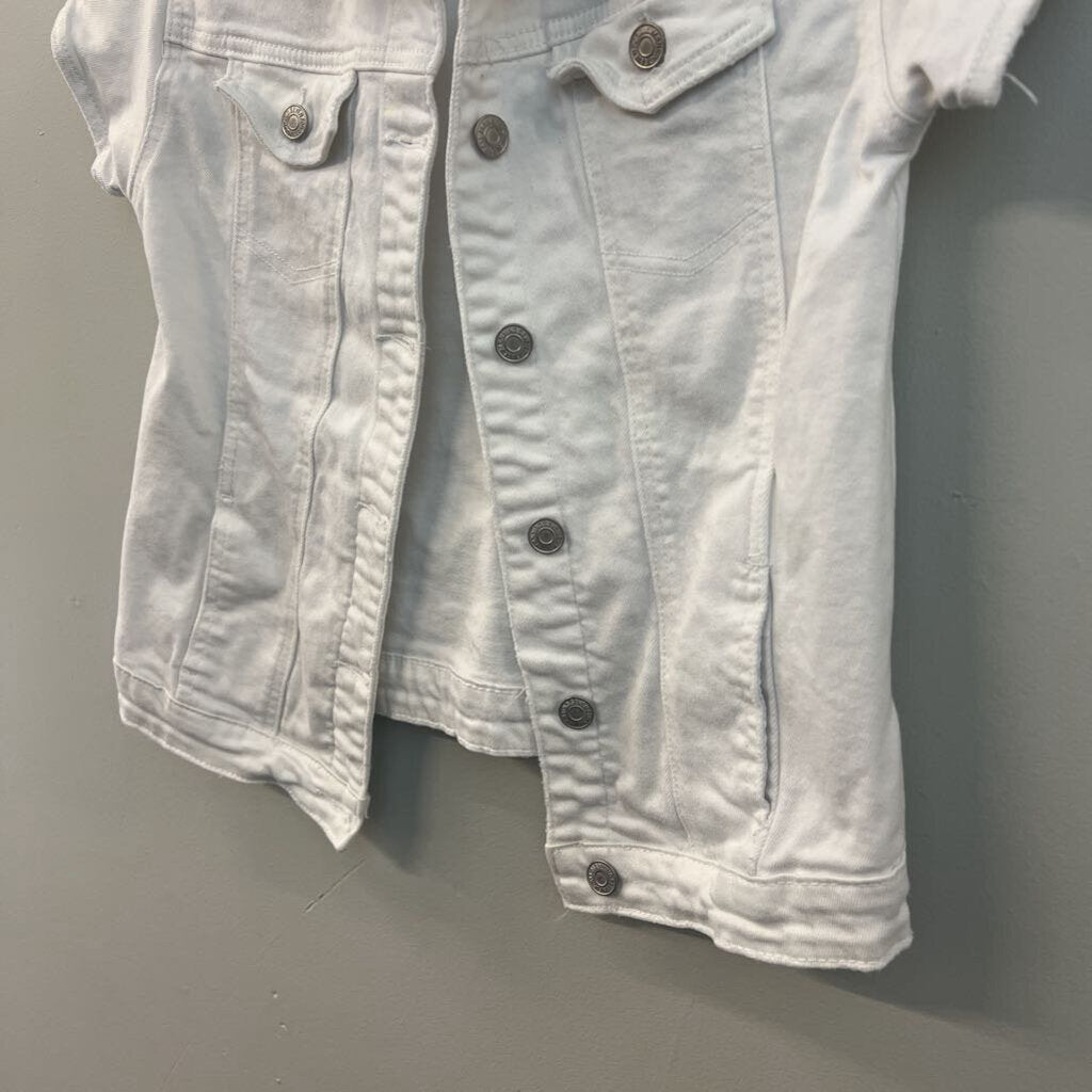 7 For All Mankind White Denim Short Sleeve Button Down Top Small