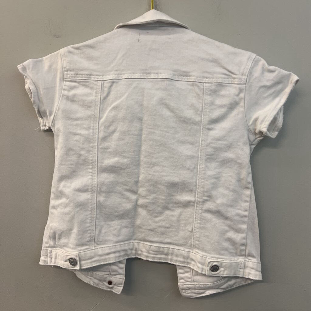 7 For All Mankind White Denim Short Sleeve Button Down Top Small