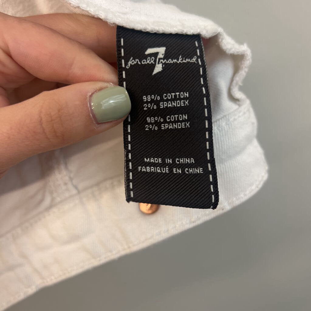 7 For All Mankind White Denim Short Sleeve Button Down Top Small